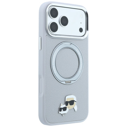 MagSafe Case for Apple iPhone 18 Pro / 17 Pro, Karl Lagerfeld, Ring Stand 360 Karl & Choupette Pin, Gray