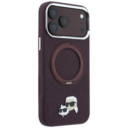 MagSafe Case for Apple iPhone 18 Pro / 17 Pro, Karl Lagerfeld, Ring Stand 360 Karl & Choupette Pin, Burgundy