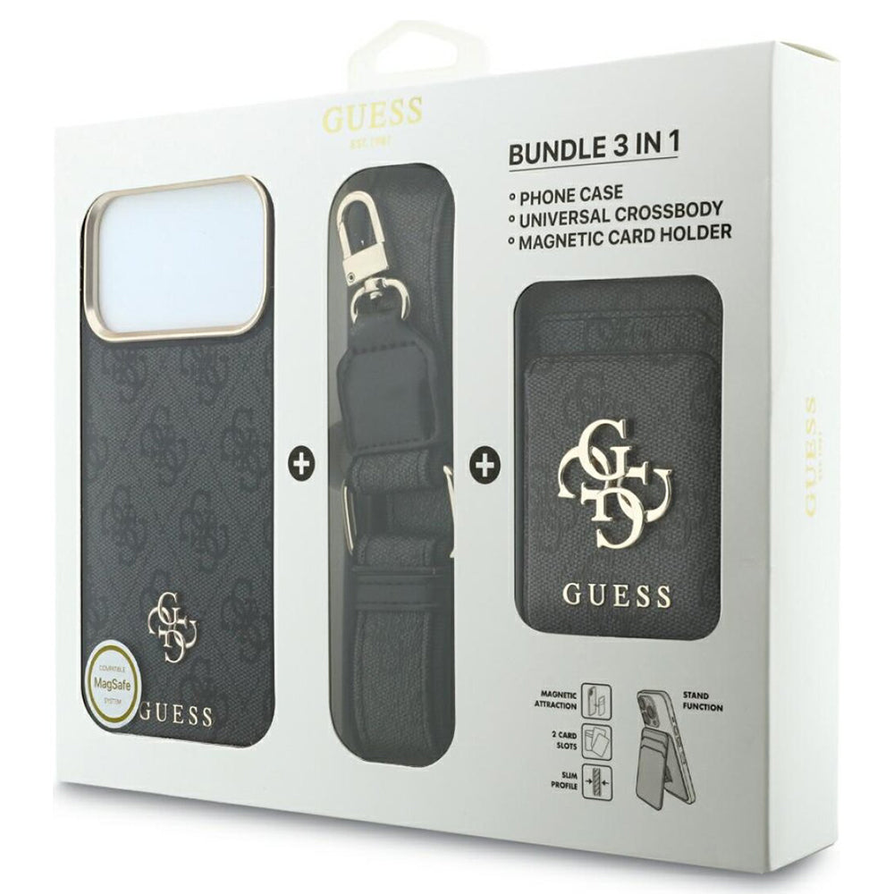 MagSafe Case for Apple iPhone 18 Pro Max / 17 Pro Max, Guess, 4G Cardslot & Big Strap, Black