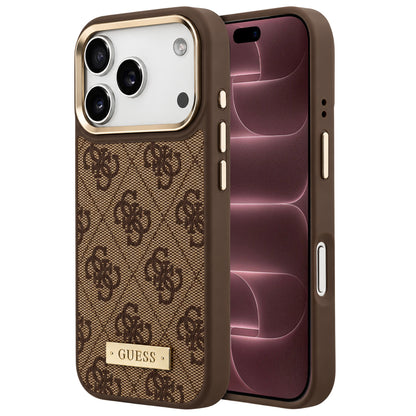 MagSafe Case for Apple iPhone 18 Pro Max / 17 Pro Max, Guess, 4G Logo Plate, Brown