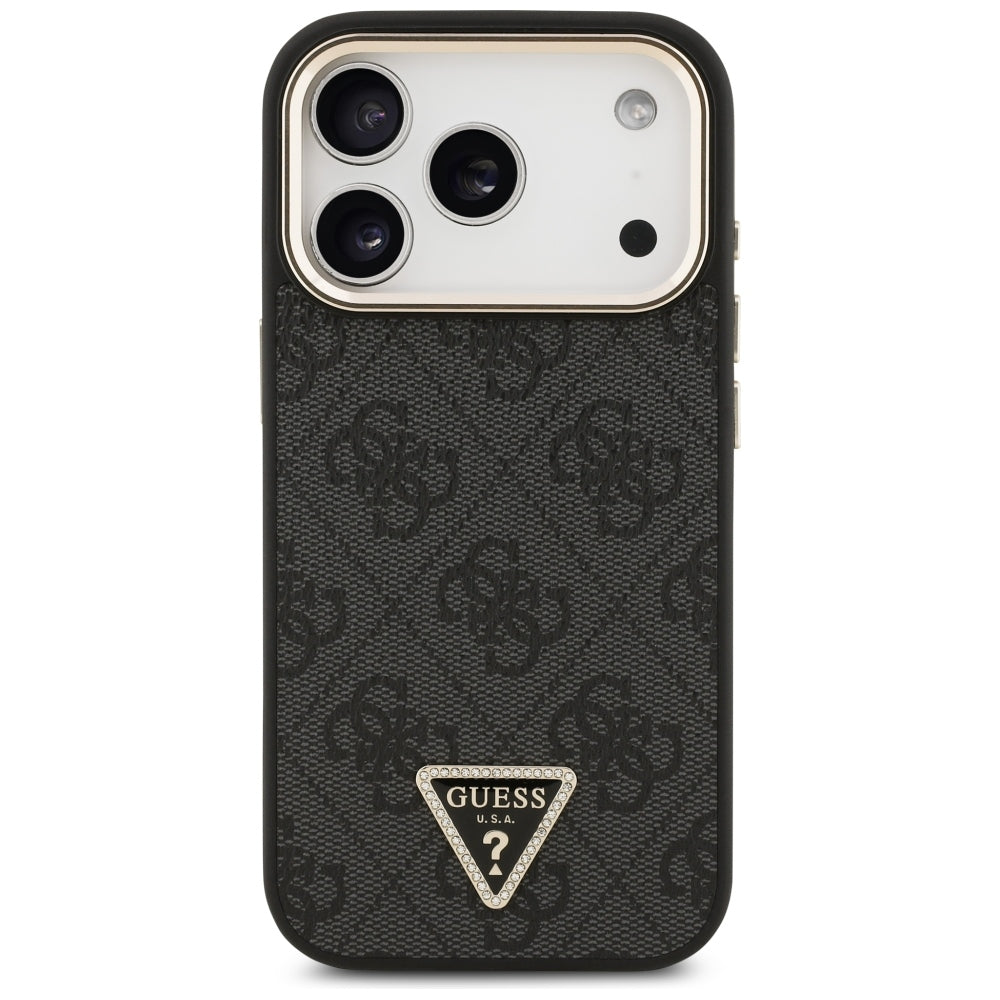 MagSafe Case for Apple iPhone 18 Pro Max / 17 Pro Max, Guess, 4G Triangle Logo, Black and Gold