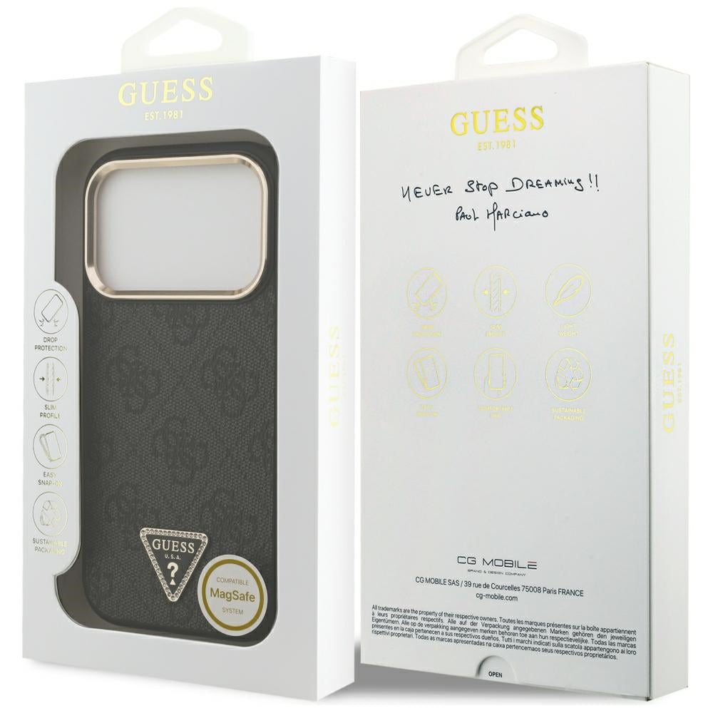 MagSafe Case for Apple iPhone 18 Pro Max / 17 Pro Max, Guess, 4G Triangle Logo, Black and Gold