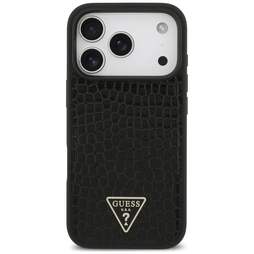 MagSafe Case for Apple iPhone 18 Pro Max / 17 Pro Max, Guess, Croco Triangle Logo, Black