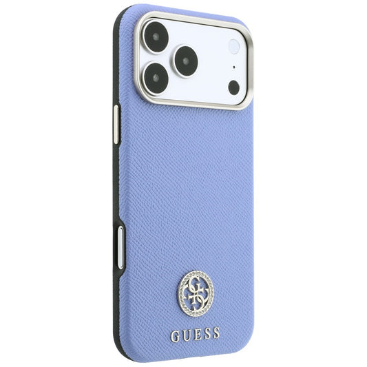MagSafe Case for Apple iPhone 18 Pro Max / 17 Pro Max, Guess, Grained Round Strass Logo, Blue