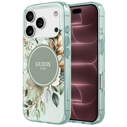 MagSafe Case for Apple iPhone 18 Pro Max / 17 Pro Max, Guess, IML Flower & Tonal Circle, Green
