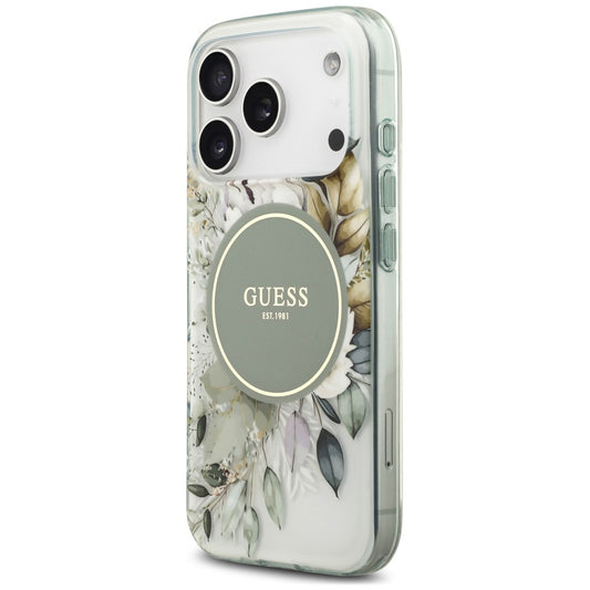 MagSafe Case for Apple iPhone 18 Pro Max / 17 Pro Max, Guess, IML Flower & Tonal Circle, Green