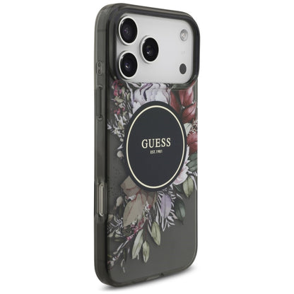 MagSafe Case for Apple iPhone 18 Pro Max / 17 Pro Max, Guess, IML Flowers with Pearl Strap, Black