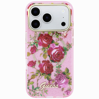 MagSafe Case for Apple iPhone 18 Pro Max / 17 Pro Max, Guess, IML Glitter Blossom Roses, Pink