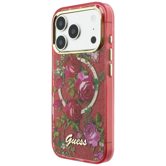 MagSafe Case for Apple iPhone 18 Pro Max / 17 Pro Max, Guess, IML Glitter Blossom Roses, Burgundy