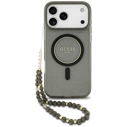 MagSafe Case for Apple iPhone 18 Pro Max / 17 Pro Max, Guess, IML Glitter with Pearl Strap, Black