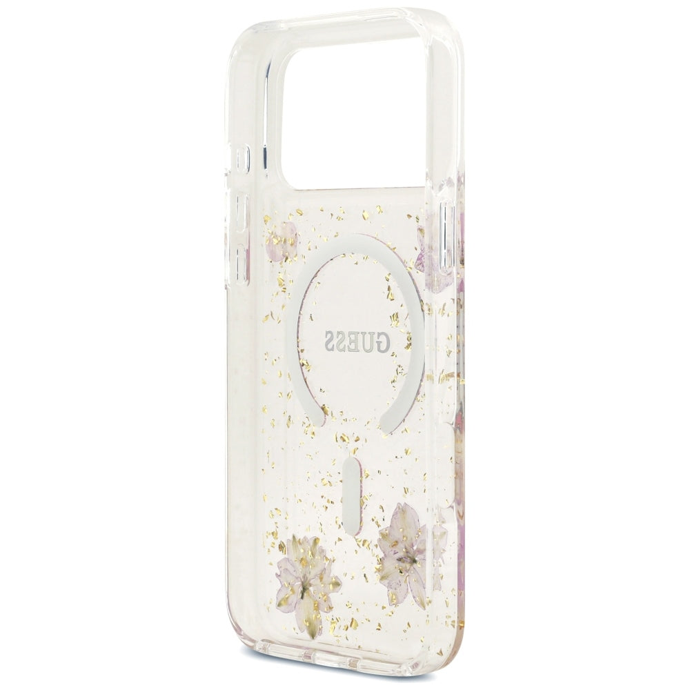 MagSafe Case for Apple iPhone 18 Pro Max / 17 Pro Max, Guess, Resin Flowers and Glitter, Pink