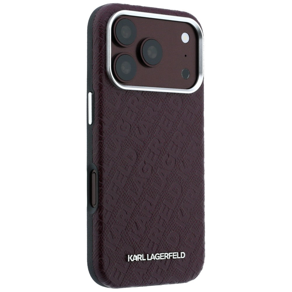 MagSafe Case for Apple iPhone 18 Pro Max / 17 Pro Max, Karl Lagerfeld, Grained Metal Logo, Burgundy