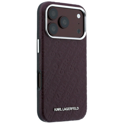 MagSafe Case for Apple iPhone 18 Pro Max / 17 Pro Max, Karl Lagerfeld, Grained Metal Logo, Burgundy