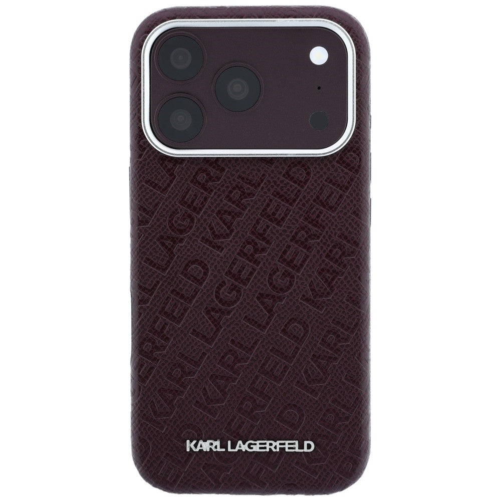 MagSafe Case for Apple iPhone 18 Pro Max / 17 Pro Max, Karl Lagerfeld, Grained Metal Logo, Burgundy