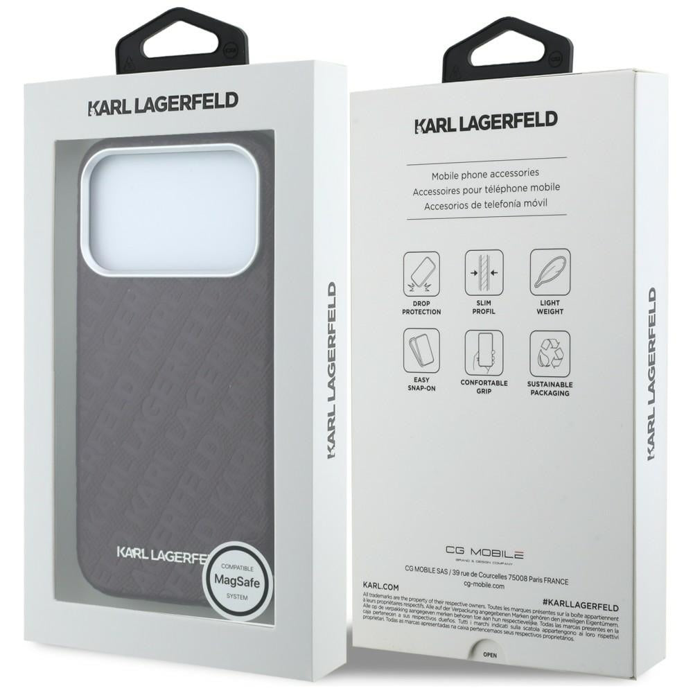 MagSafe Case for Apple iPhone 18 Pro Max / 17 Pro Max, Karl Lagerfeld, Grained Metal Logo, Burgundy