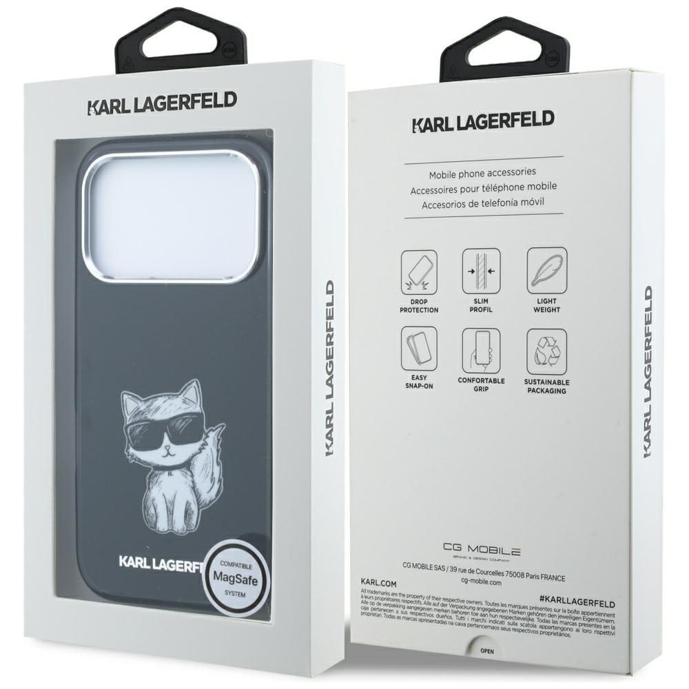 MagSafe Case for Apple iPhone 18 Pro Max / 17 Pro Max, Karl Lagerfeld, IML Choupette Body Sketch Print, Black
