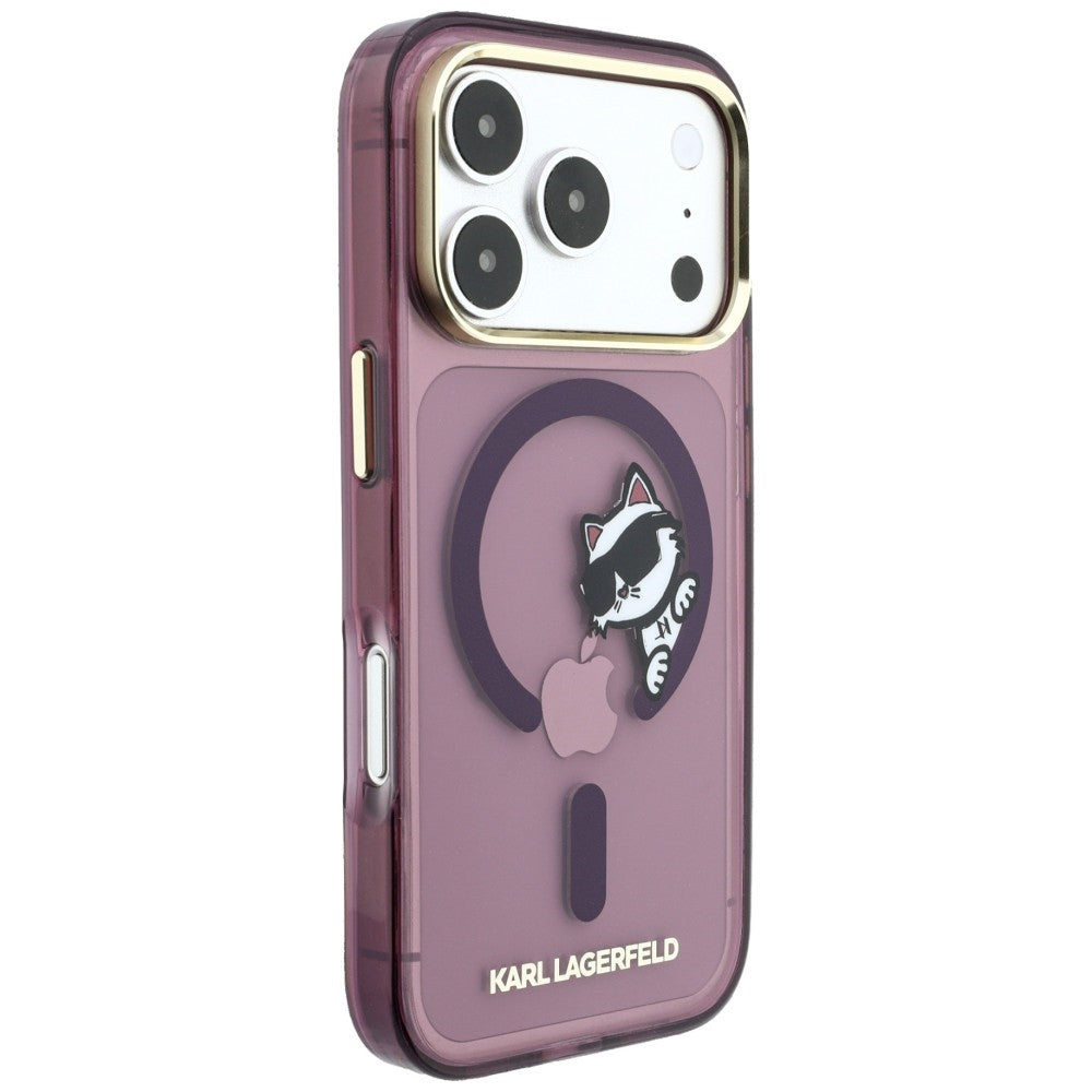 MagSafe Case for Apple iPhone 18 Pro Max / 17 Pro Max, Karl Lagerfeld, IML Peekaboo Print and Metal Frame, Burgundy