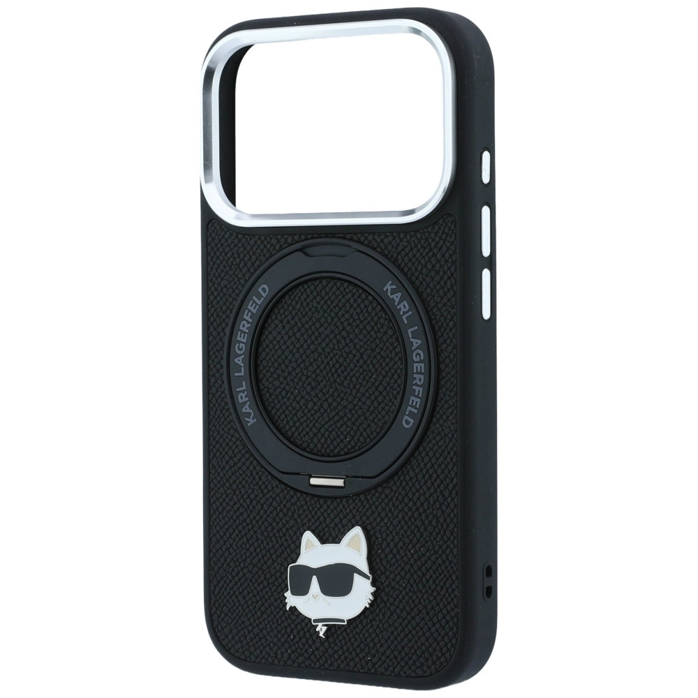 MagSafe Case for Apple iPhone 18 Pro Max / 17 Pro Max, Karl Lagerfeld, Ring Stand 360 Choupette Pin, Black