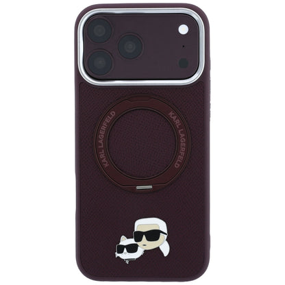 MagSafe Case for Apple iPhone 18 Pro Max / 17 Pro Max, Karl Lagerfeld, Ring Stand 360 Karl & Choupette Pin, Burgundy