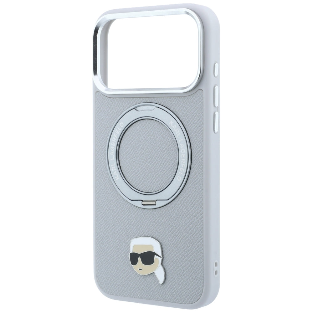 MagSafe Case for Apple iPhone 18 Pro Max / 17 Pro Max, Karl Lagerfeld, Ring Stand 360 Karl Pin, Gray