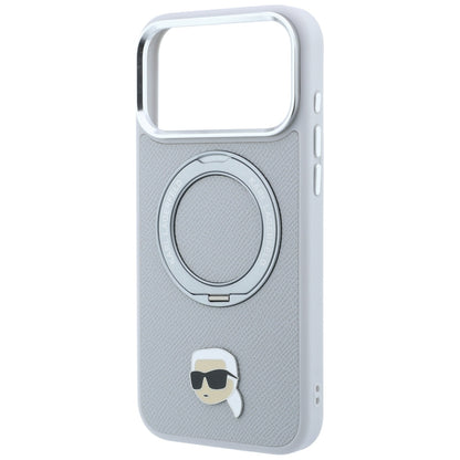 MagSafe Case for Apple iPhone 18 Pro Max / 17 Pro Max, Karl Lagerfeld, Ring Stand 360 Karl Pin, Gray