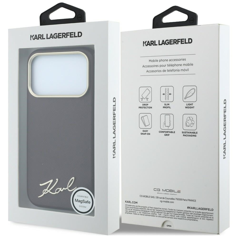 MagSafe Case for Apple iPhone 18 Pro Max / 17 Pro Max, Karl Lagerfeld, Saffiano Small Script Metal Logo, Burgundy