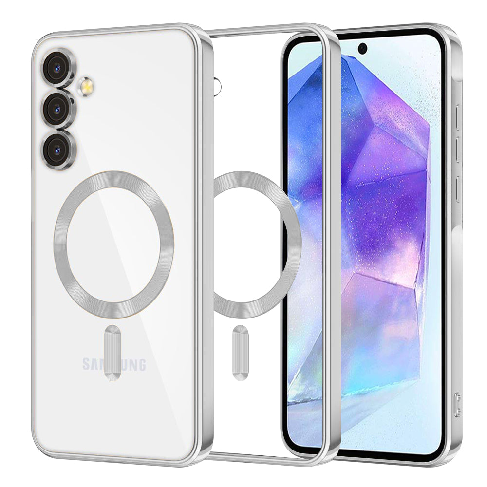 MagSafe Case for Samsung Galaxy A55 5G A556, Techsuit, Luxury Crystal, Silver