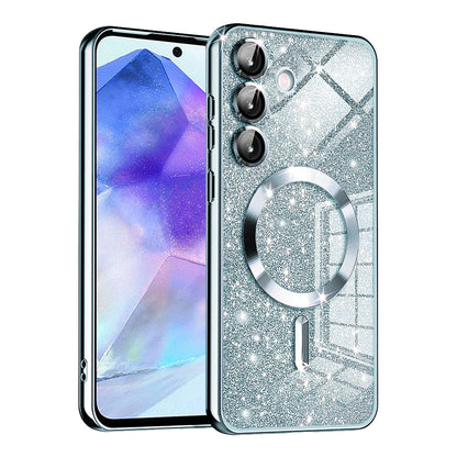 MagSafe Case for Samsung Galaxy A55 5G A556, Techsuit, Luxury Glitter, Blue