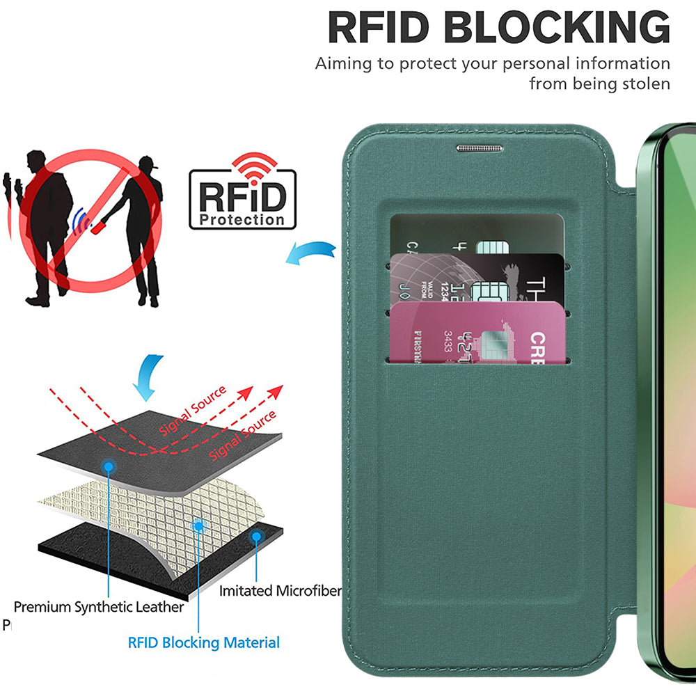 MagSafe Case for Samsung Galaxy A57 5G, Techsuit, SmartMag Book, Green