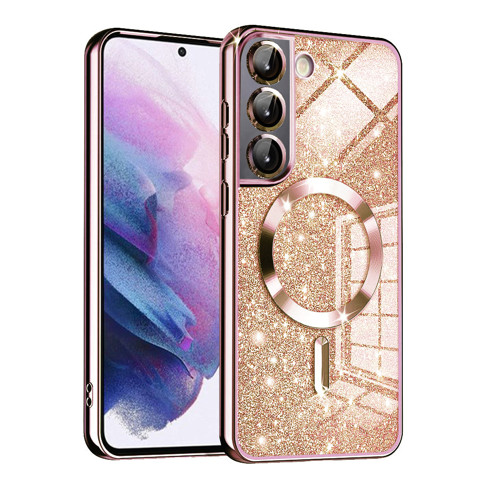 MagSafe Case for Samsung Galaxy S21 FE 5G G990, Techsuit, Luxury Glitter, Rose Gold