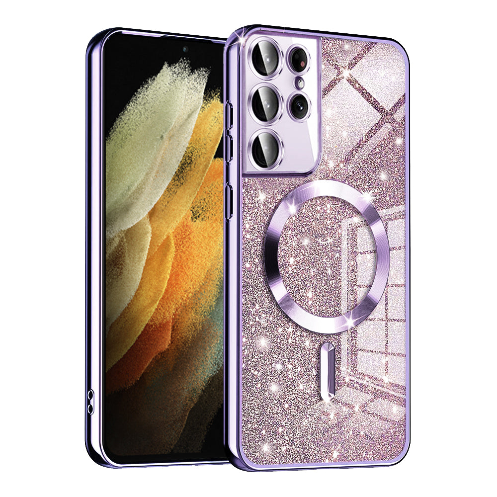 MagSafe Case for Samsung Galaxy S21 Ultra 5G G998, Techsuit, Luxury Glitter, Light Purple