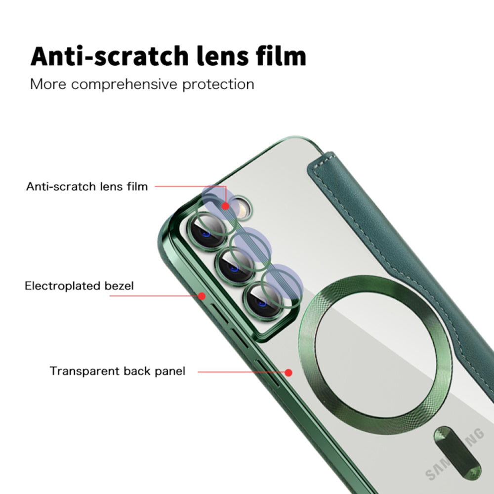 MagSafe Case for Samsung Galaxy S22+ 5G S906, Techsuit, SmartMag Book, Green
