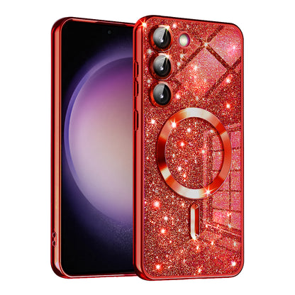 MagSafe Case for Samsung Galaxy S23 S911, Techsuit, Luxury Glitter, Red