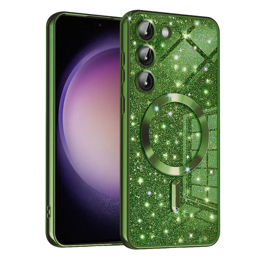 MagSafe Case for Samsung Galaxy S23 S911, Techsuit, Luxury Glitter, Dark Green