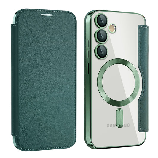 MagSafe Case for Samsung Galaxy S24 S921, Techsuit, SmartMag Book, Green