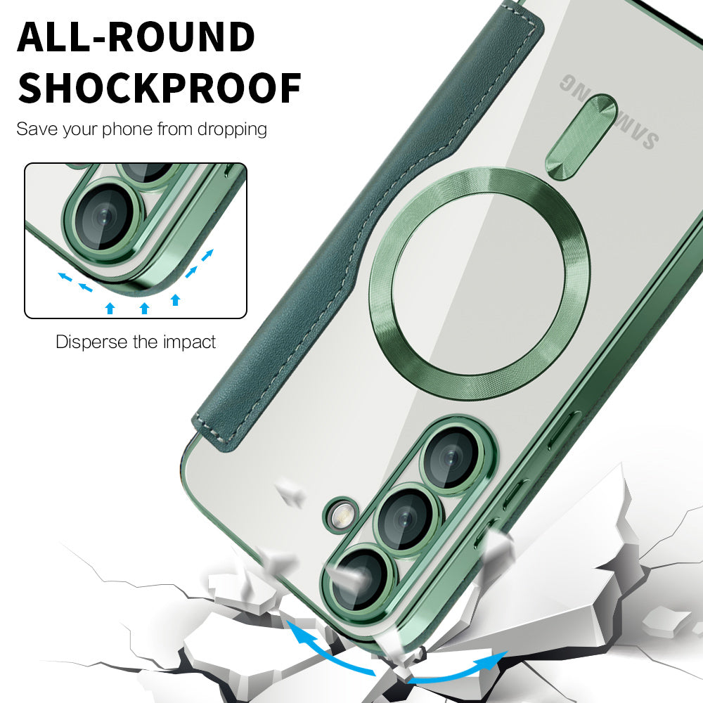 MagSafe Case for Samsung Galaxy S25+ S936, Techsuit, SmartMag Book, Green