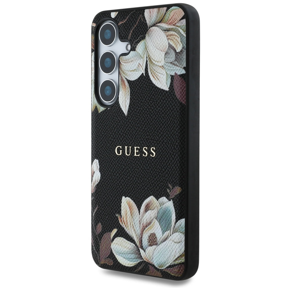 MagSafe Case for Samsung Galaxy S25 S931, Guess, Grained Flowers, Black