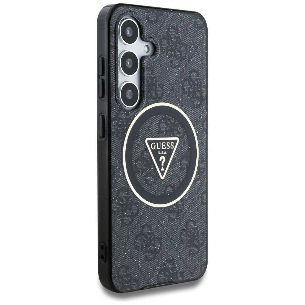MagSafe Case for Samsung Galaxy S25 S931, Guess, IML Glitter 4G Circle Triangle, Black