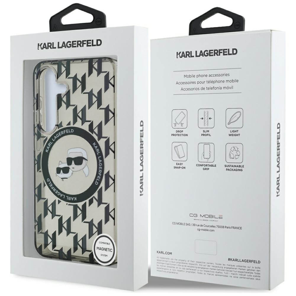 MagSafe Case for Samsung Galaxy S25 S931, Karl Lagerfeld, IML Monogram Karl & Choupette's Heads, Black