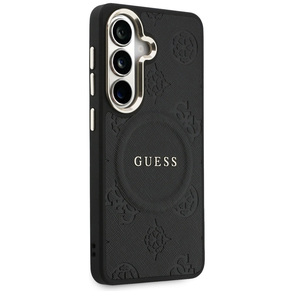 MagSafe Case for Samsung Galaxy S26 Plus S947, GUESS, Saffiano Peony Embossed Ring, Black