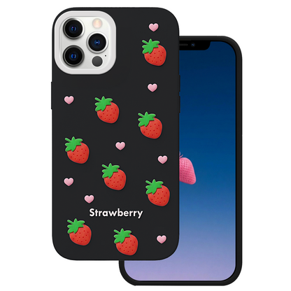 Case for Apple iPhone 15 / 14 / 13, OEM, Strawberry, Black