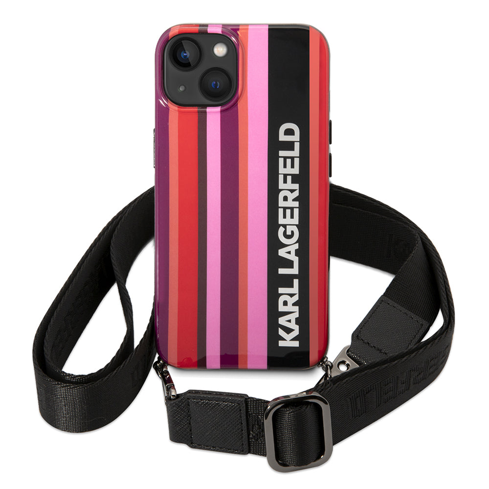 Case for Apple iPhone 14, Karl Lagerfeld, Color Stripes with Strap, Pink