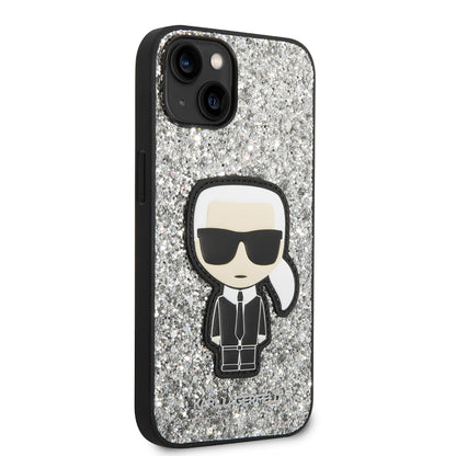 Case for Apple iPhone 14, Karl Lagerfeld, Glitter Flakes Ikonik Karl, Silver