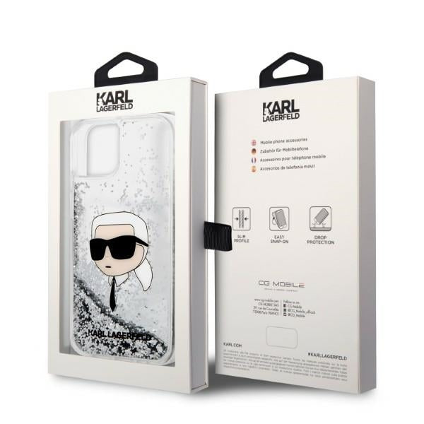 Case for Apple iPhone 14 Plus, Karl Lagerfeld, Glitter Karl's Head, Silver