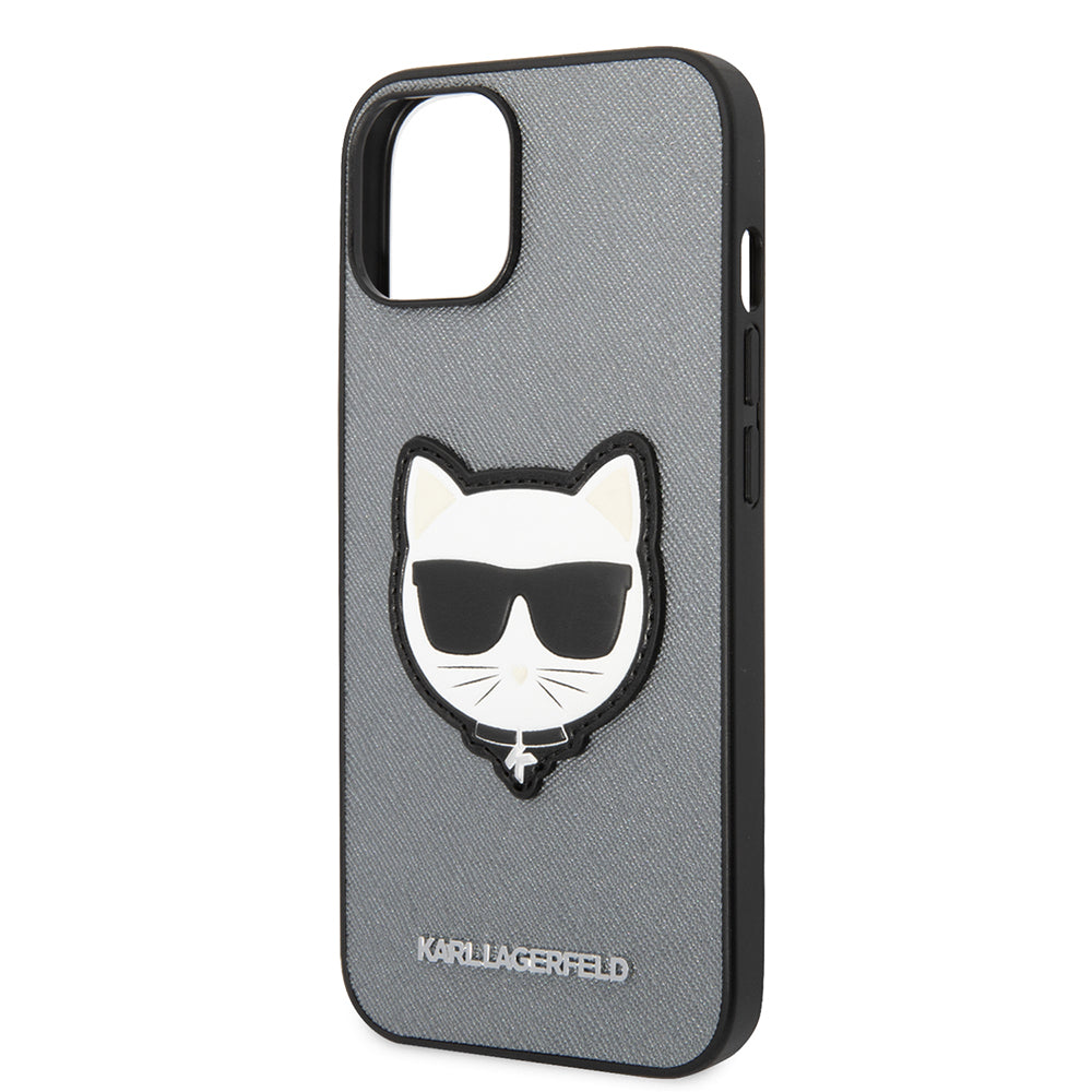 Case for Apple iPhone 14 Plus, Karl Lagerfeld, Saffiano Choupette's Head, Silver