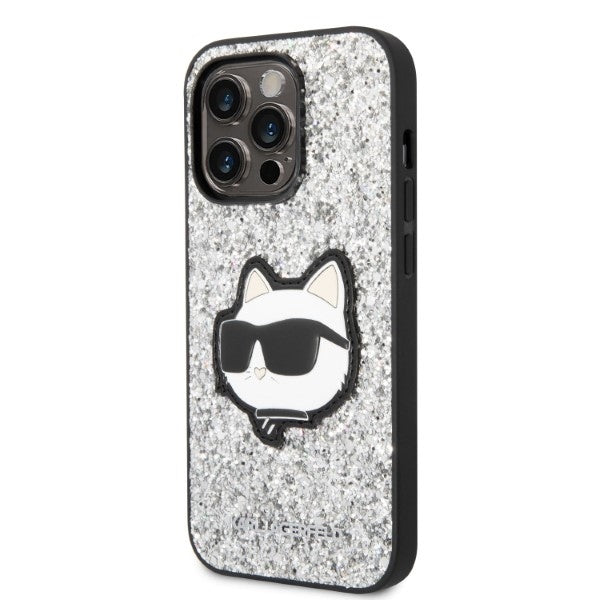 Case for Apple iPhone 14 Pro, Karl Lagerfeld, Glitter Choupette Patch, Silver