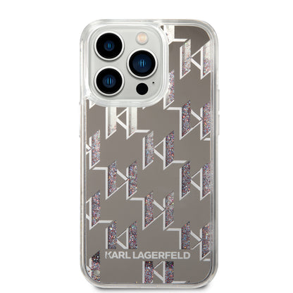Case for Apple iPhone 14 Pro, Karl Lagerfeld, Liquid Glitter Monogram, Silver