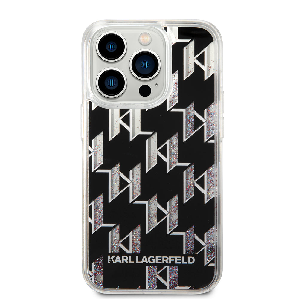 Case for Apple iPhone 14 Pro, Karl Lagerfeld, Liquid Glitter Monogram, Black