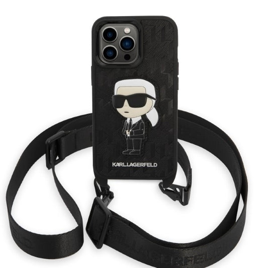 Case for Apple iPhone 14 Pro, Karl Lagerfeld, Monogram Ikonik Karl, Black