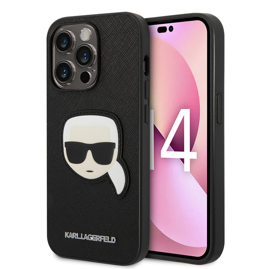 Case for Apple iPhone 14 Pro, Karl Lagerfeld, Saffiano Karl's Head, Black